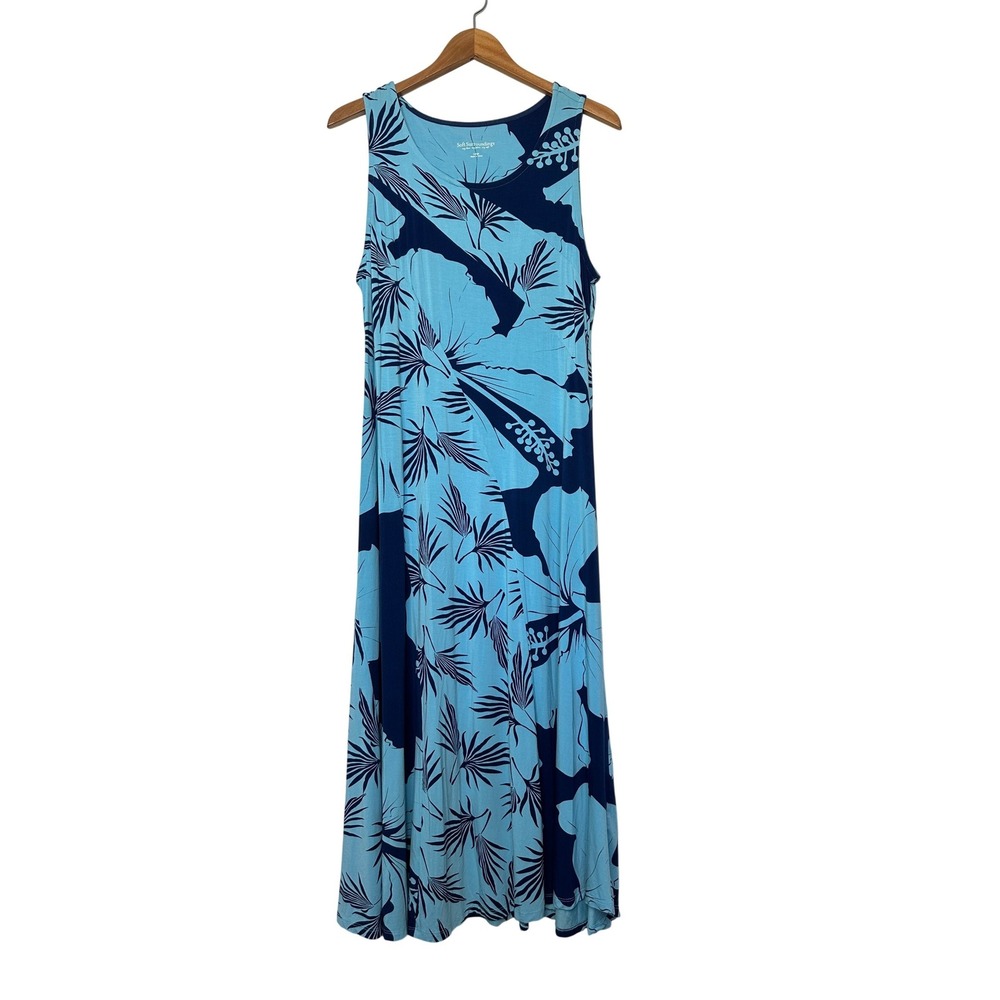 Soft‎ Surroundings Hanini Tropicana Maxi Dress Blue Floral Sleeveless Large